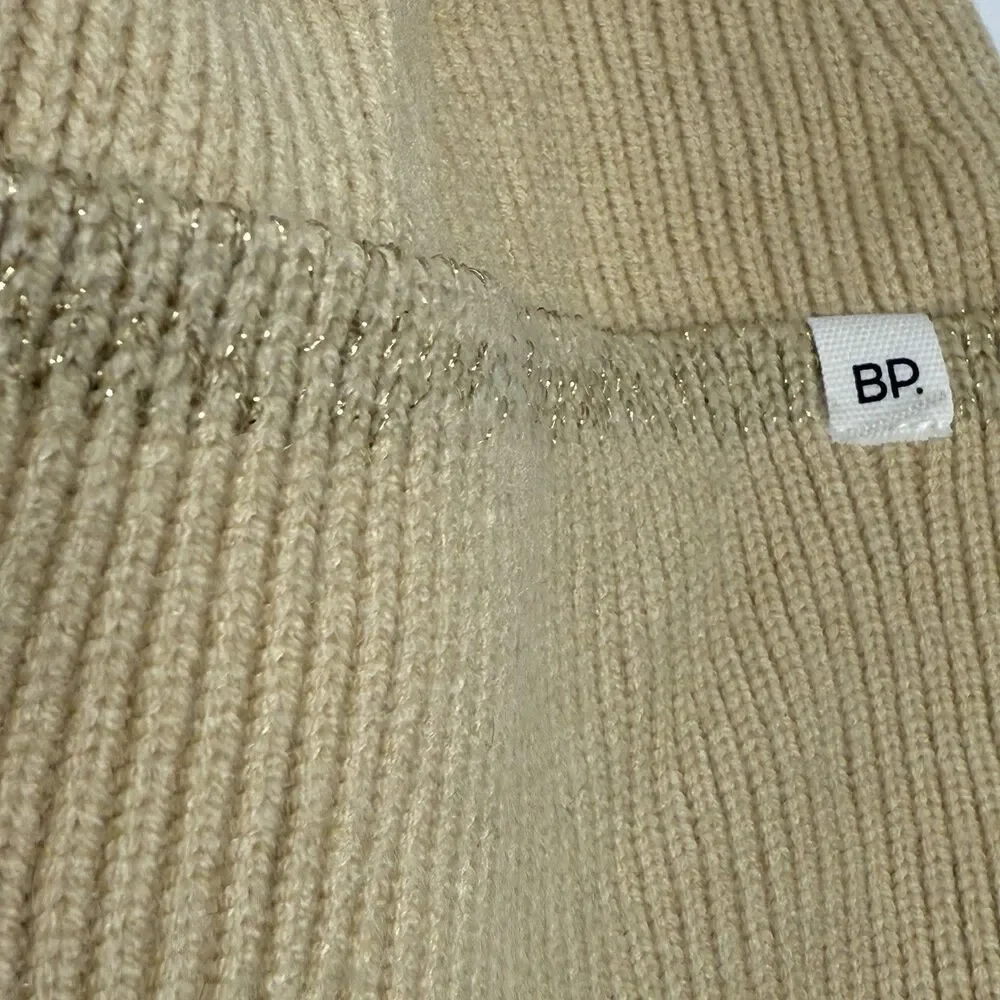 BP Nordstrom Biscotti Metallic Ribbed Oversized Cuff Beanie Hat New